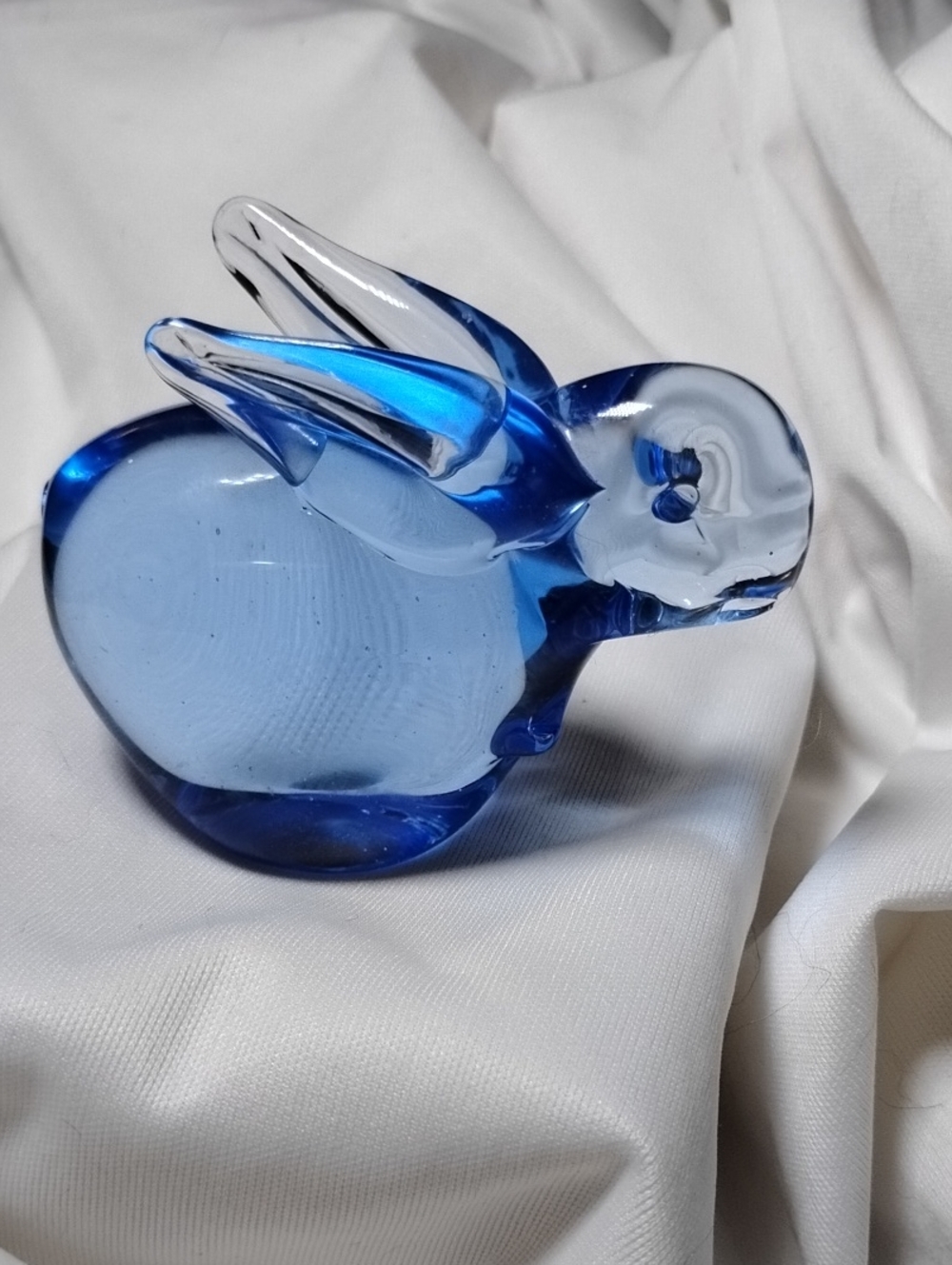 Vtg Blue Blown Glass Rabbit